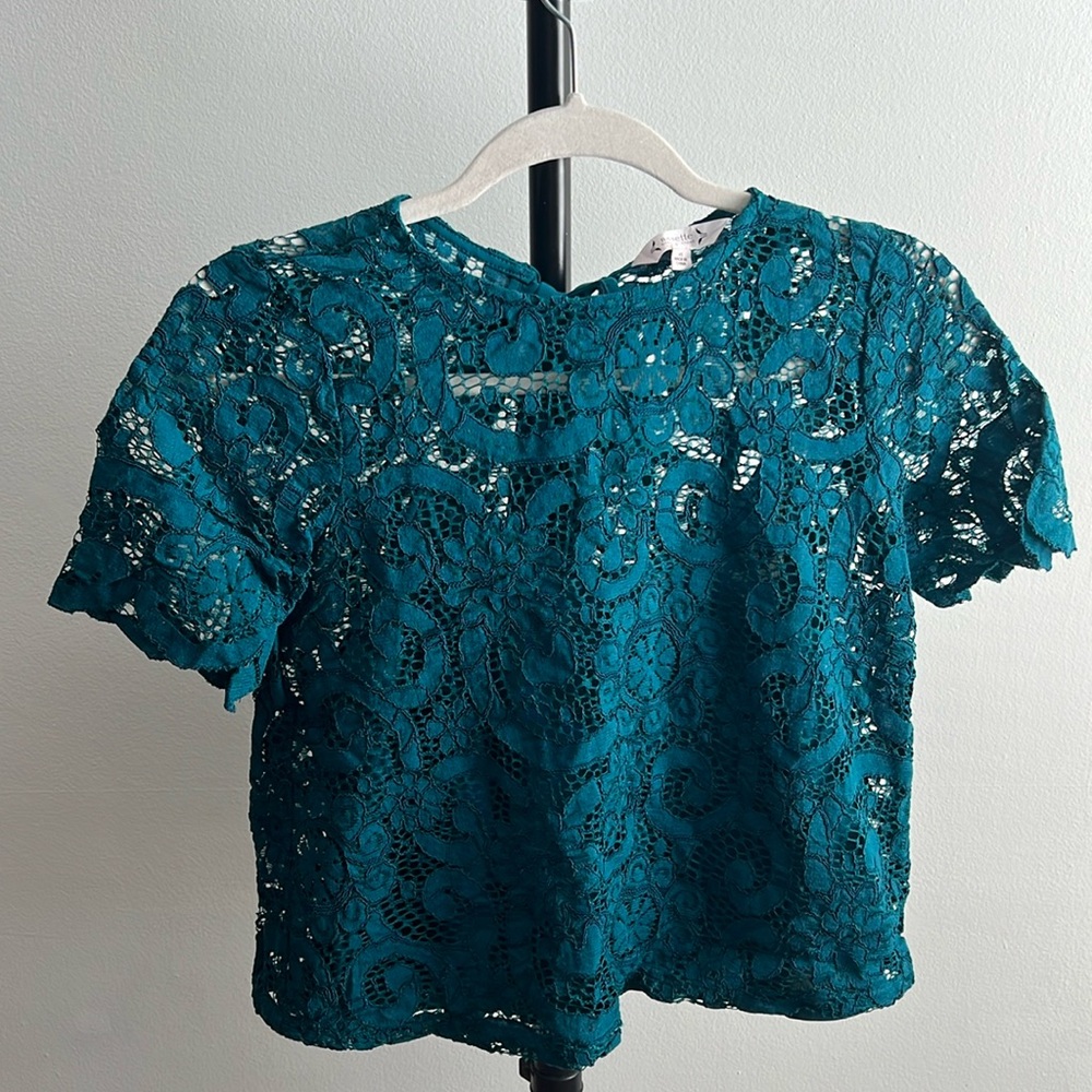 Nanette Lepore teal lace lined top